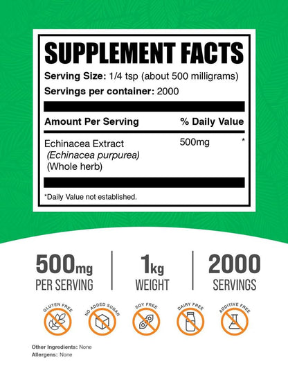BulkSupplements Echinacea Extract Powder - 500mg/Serving, 1kg (2.2 lb) - Vegan & Gluten Free