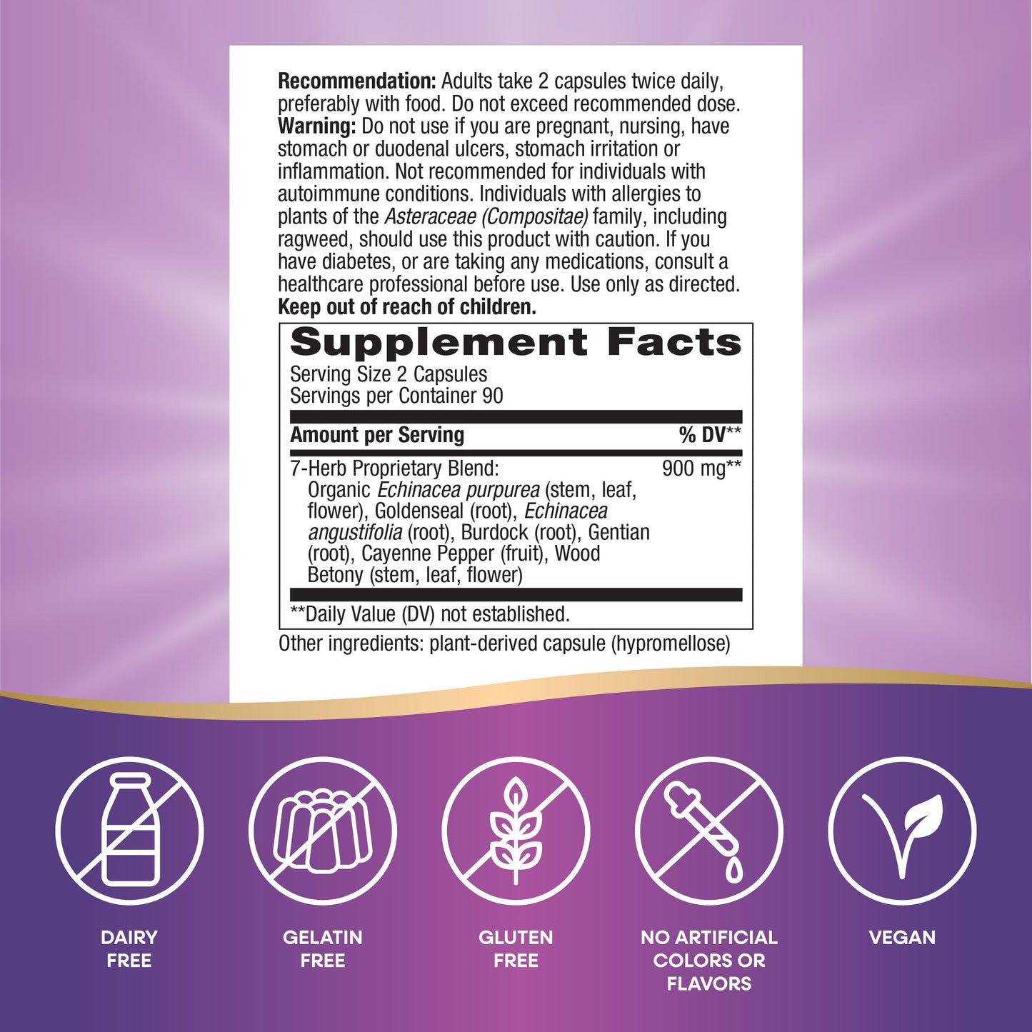 Nature's Way Echinacea Goldenseal Premium Blend – Immune Support, 900 mg/2-Capsule, 180 Vegan Capsules, Non-GMO Project Verified