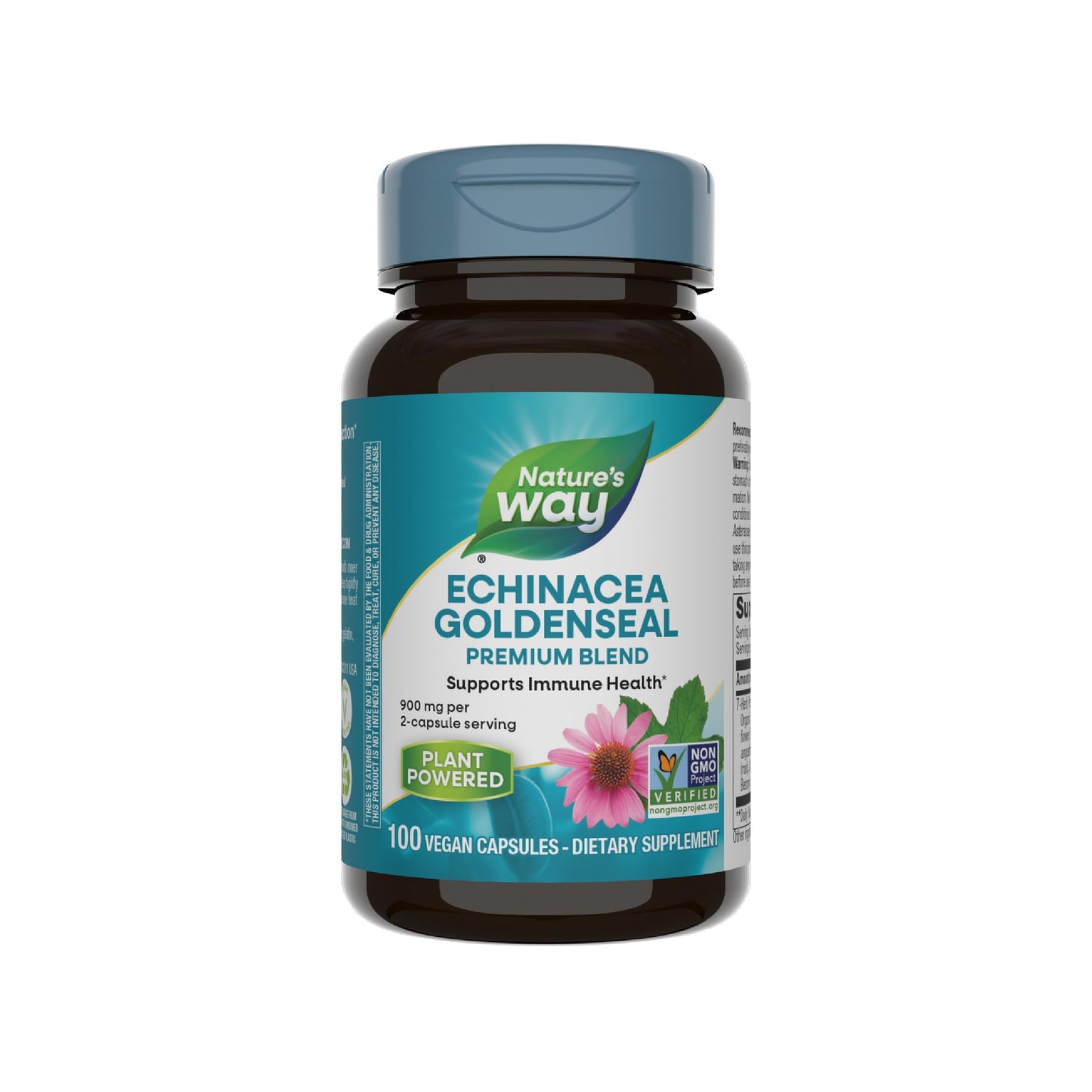 Nature's Way Echinacea Goldenseal, Premium Blend, Supports Immune Health*, 900 mg per 2-Capsule Serving, Non-GMO Project Verified, Vegan, 100 Capsules (Packaging May Vary)