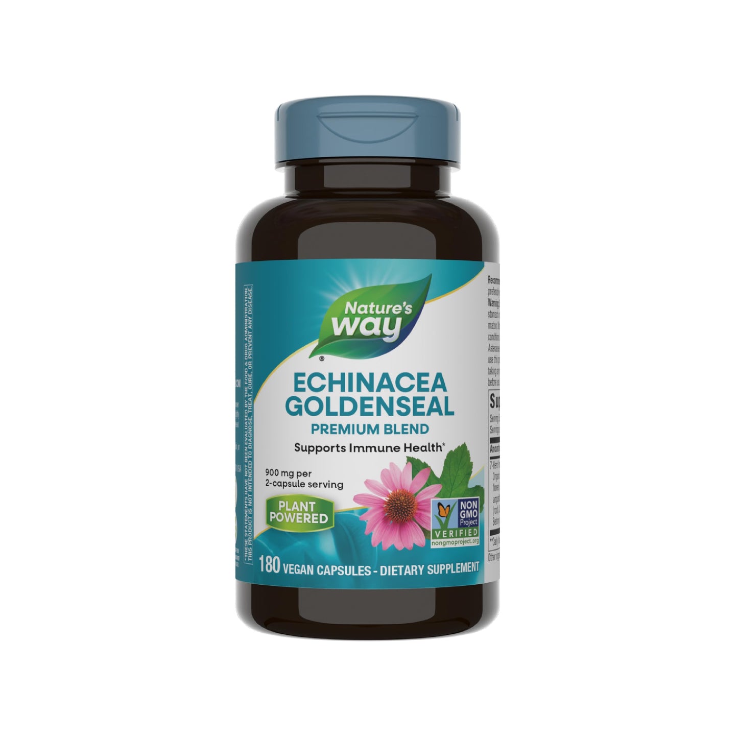 Nature's Way Echinacea Goldenseal Premium Blend – Immune Support, 900 mg/2-Capsule, 180 Vegan Capsules, Non-GMO Project Verified