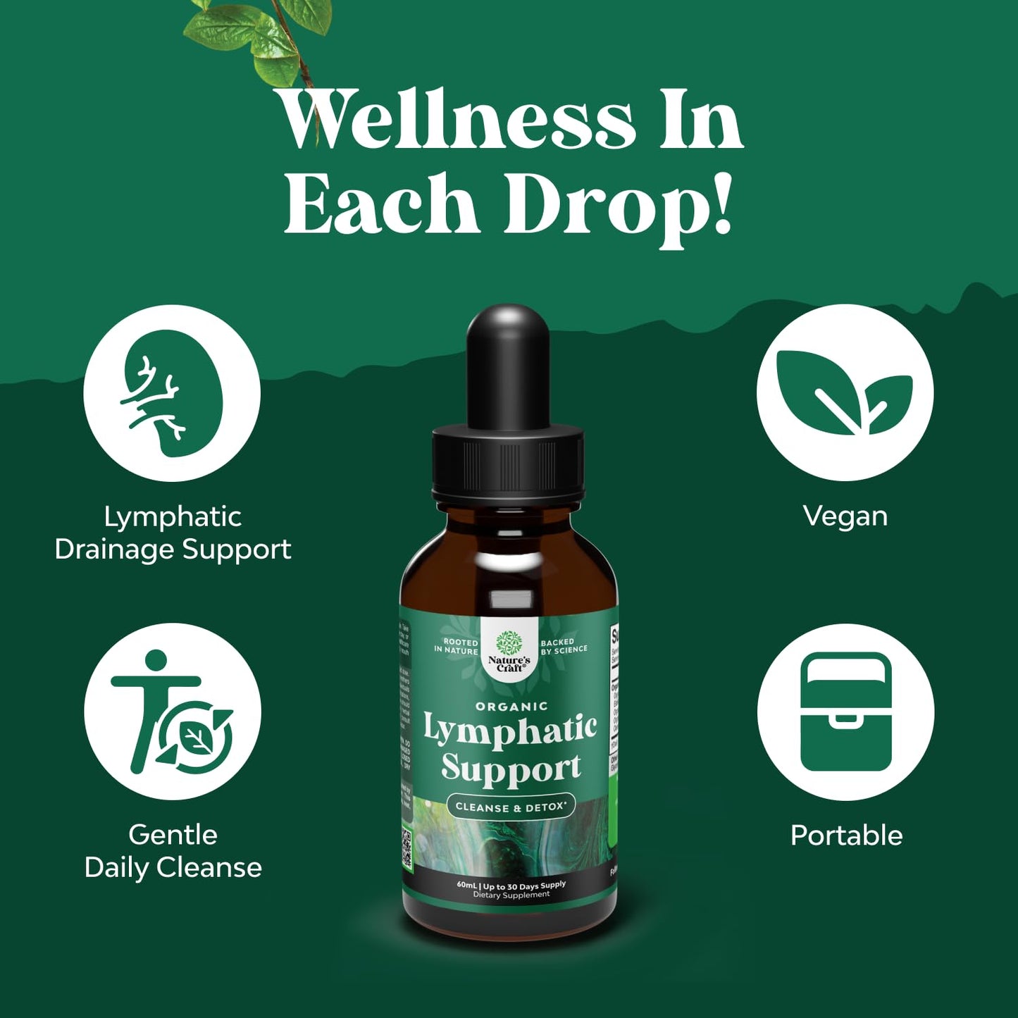 Certified Organic Lymphatic Drainage Drops – Herbal Cleanse & Immune Support (30 Servings)