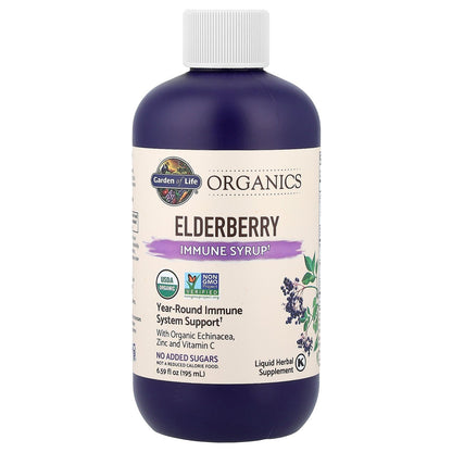 Garden of Life Organics Elderberry Immune Syrup – Sugar Free, 6.59 floz (195 mL) for Kids & Adults
