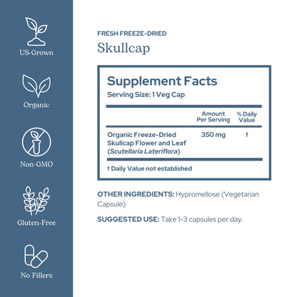 Eclectic Herb Skullcap Capsules - Natural Sleep, Relaxation & Calm (90 CT, 350 mg)