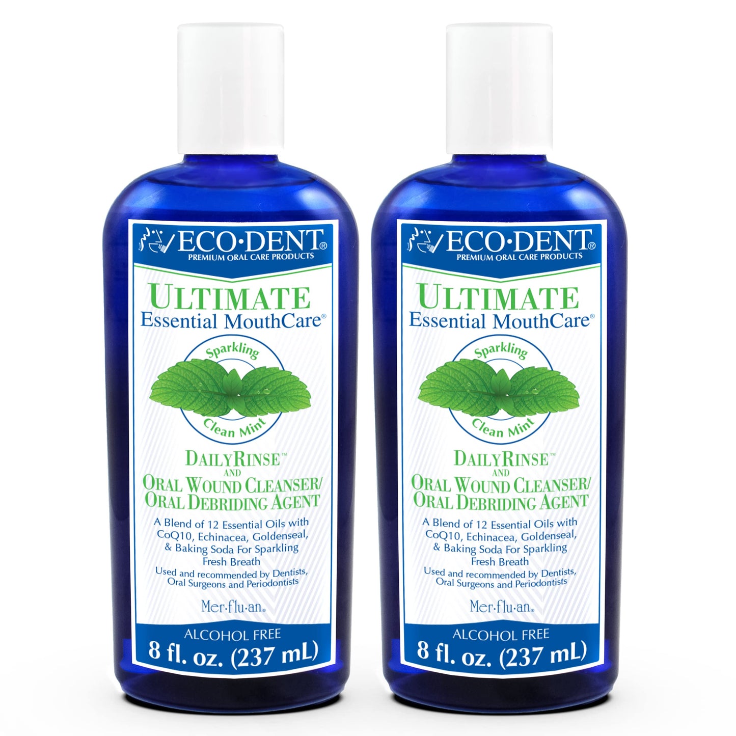 Eco-Dent Alcohol-Free Mint Mouthwash | Baking Soda, CoQ10, 8 oz (Pack of 2)
