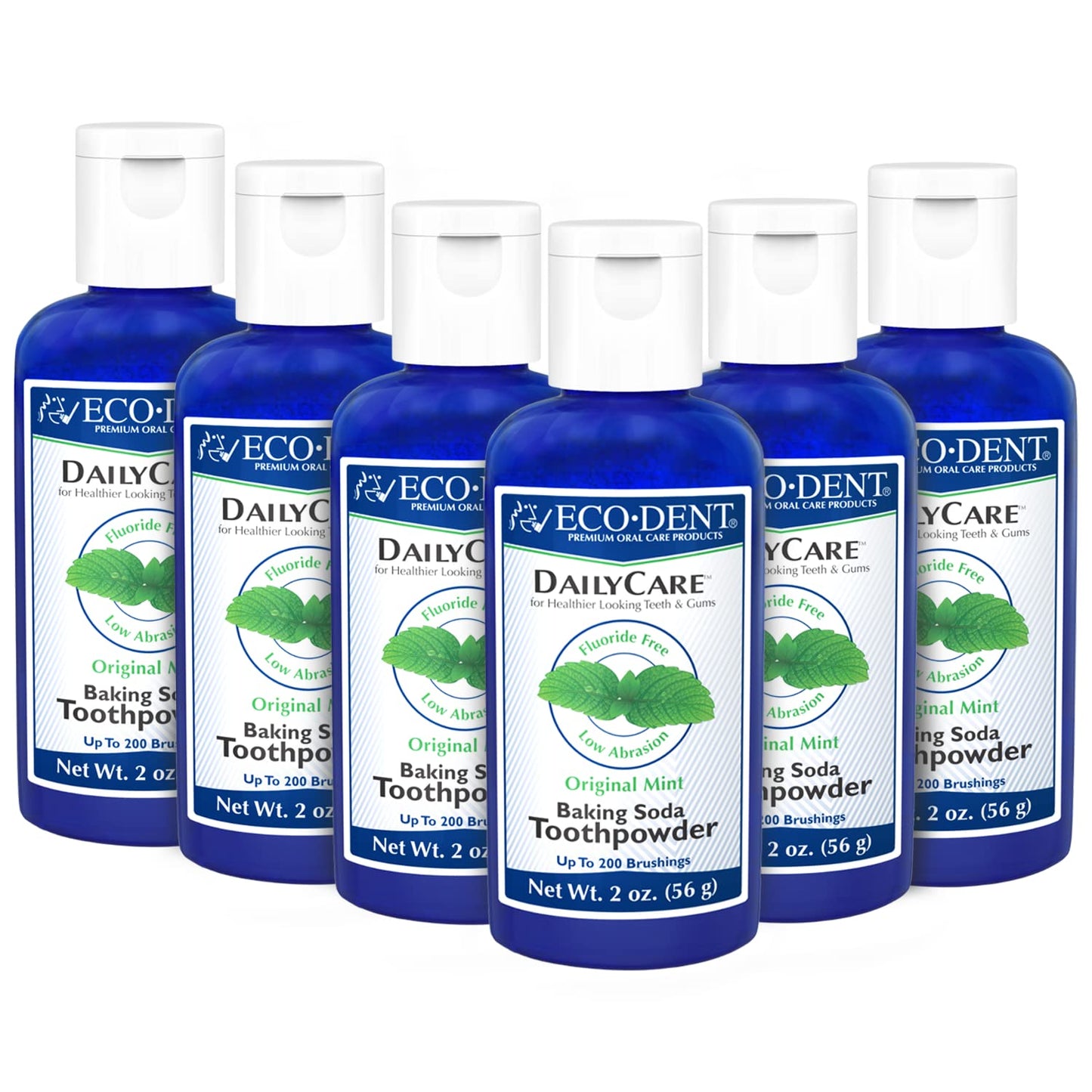 Eco-Dent DailyCare Baking Soda Tooth Powder – Mint, Fluoride-Free, SLS-Free, 2 oz Each (Pack of 6)