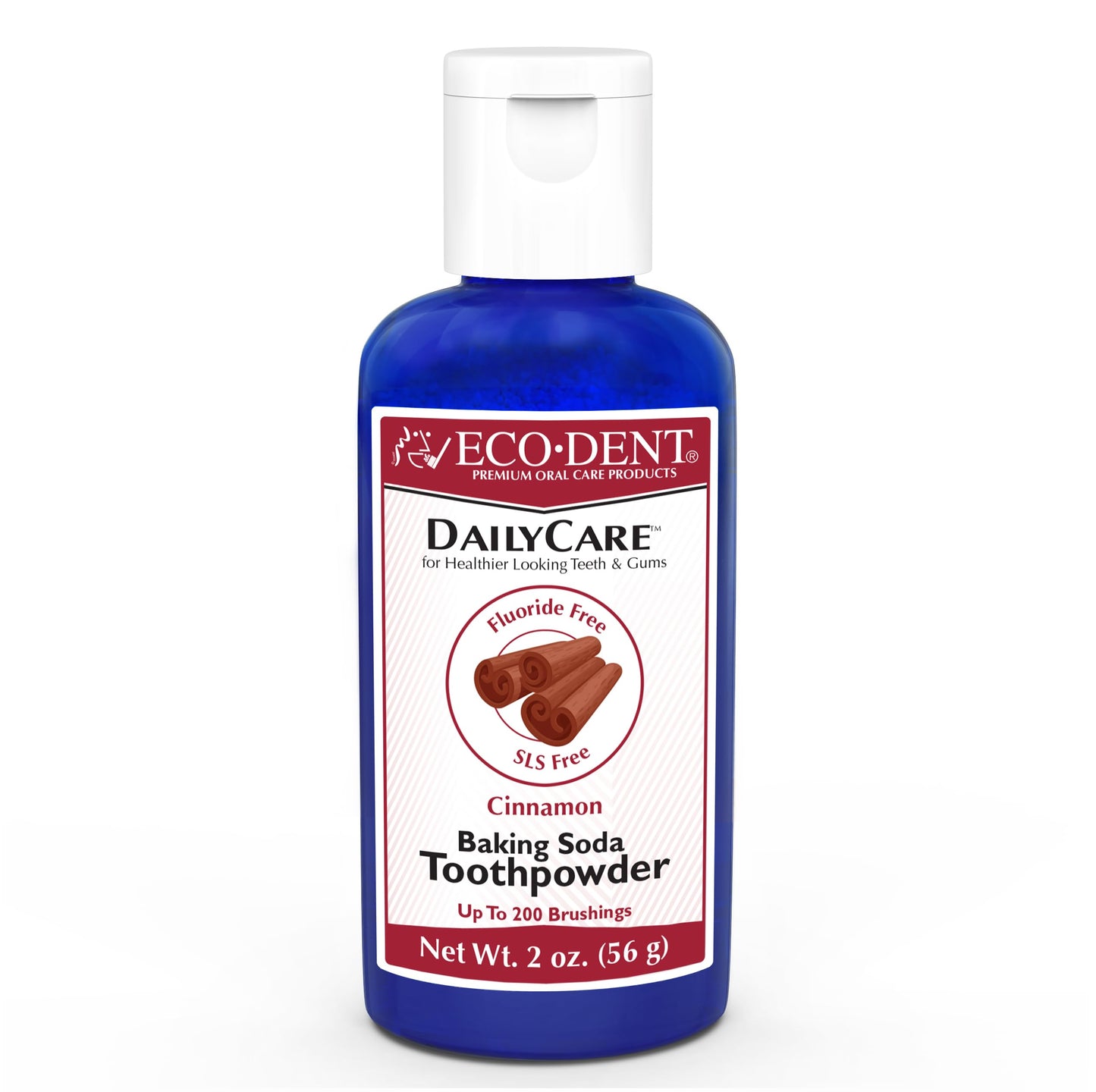 Eco-Dent DailyCare Baking Soda Toothpowder – Cinnamon, Fluoride-Free, 2 oz