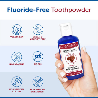 Eco-Dent DailyCare Baking Soda Toothpowder – Cinnamon, Fluoride-Free, 2 oz