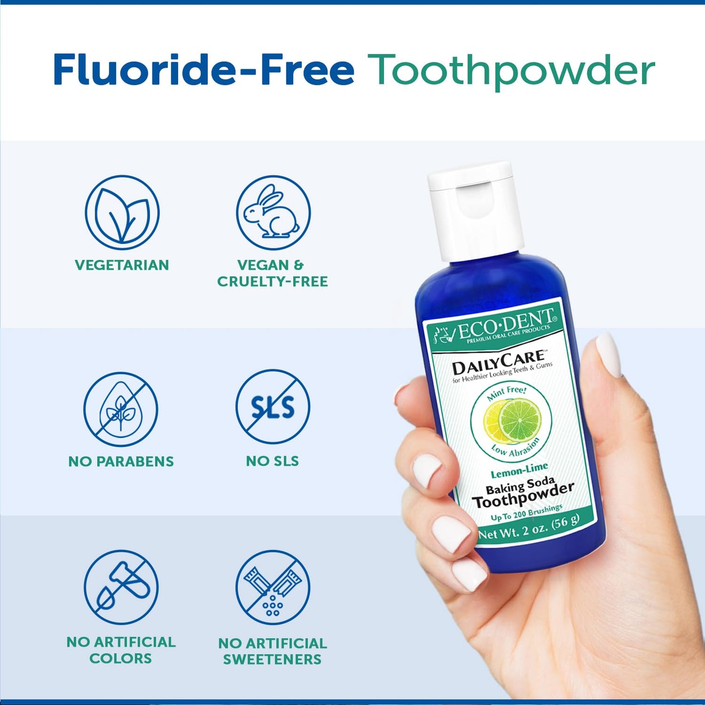 Eco-Dent DailyCare Toothpowder Lemon-Lime – SLS & Fluoride-Free, Minerals & Oils