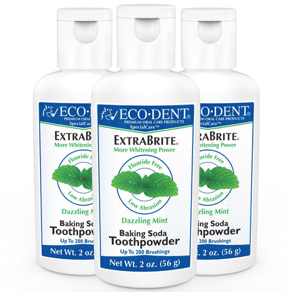 Eco-Dent ExtraBrite Baking Soda Toothpowder – Fluoride-Free Mint Whitening (Pack of 3)