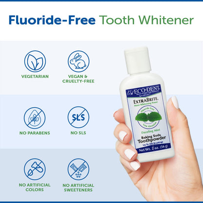 Eco-Dent ExtraBrite Baking Soda Toothpowder – Fluoride-Free Mint Whitening (Pack of 3)