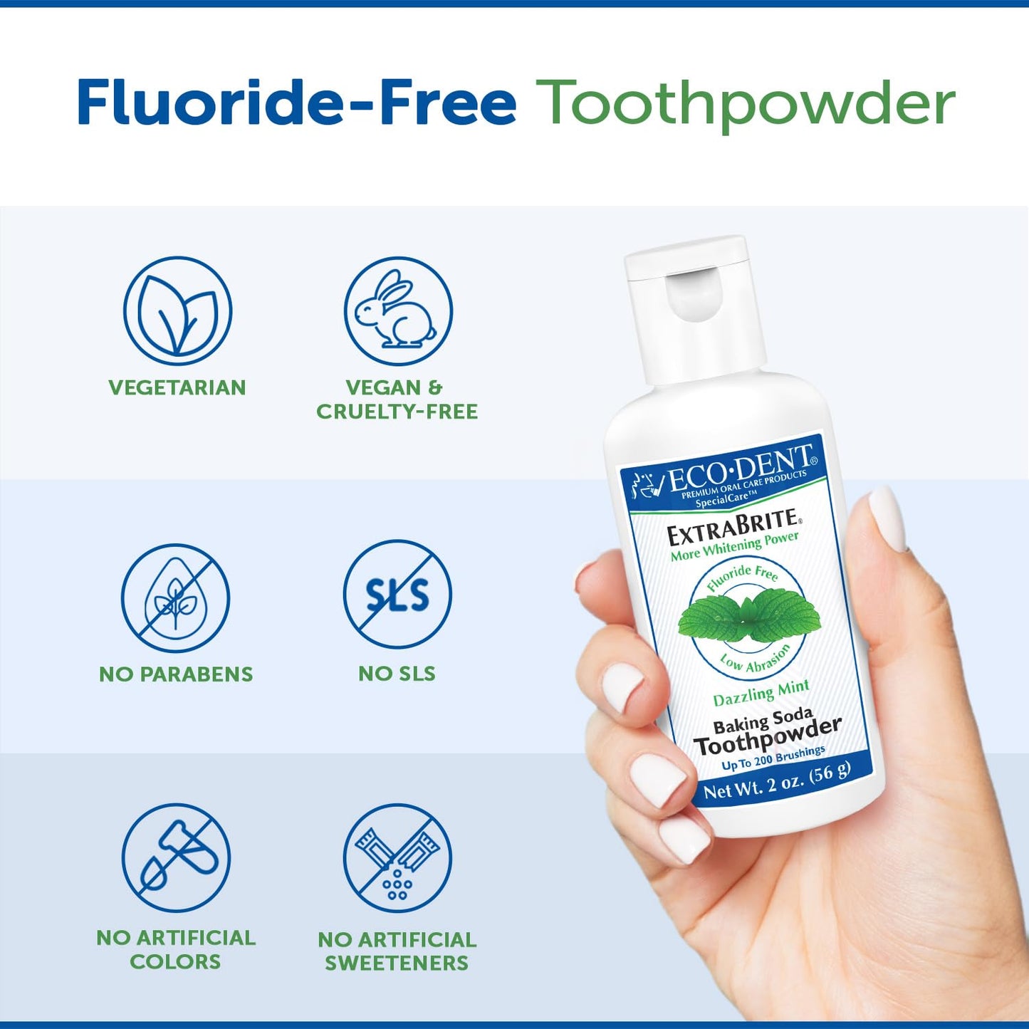 Eco-Dent ExtraBrite Mint Toothpowder – Fluoride-Free Whitening Powder (2 oz, Pack of 2)