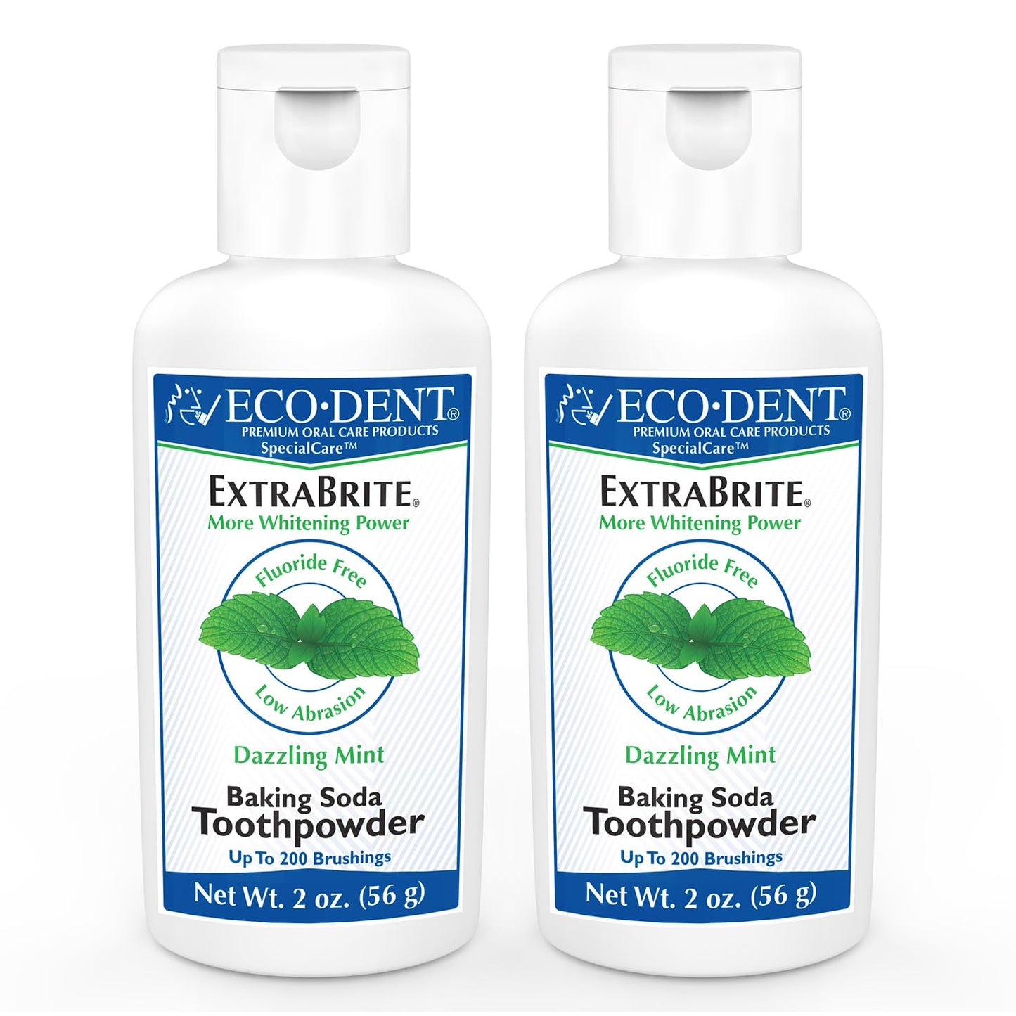 Eco-Dent ExtraBrite Mint Toothpowder – Fluoride-Free Whitening Powder (2 oz, Pack of 2)