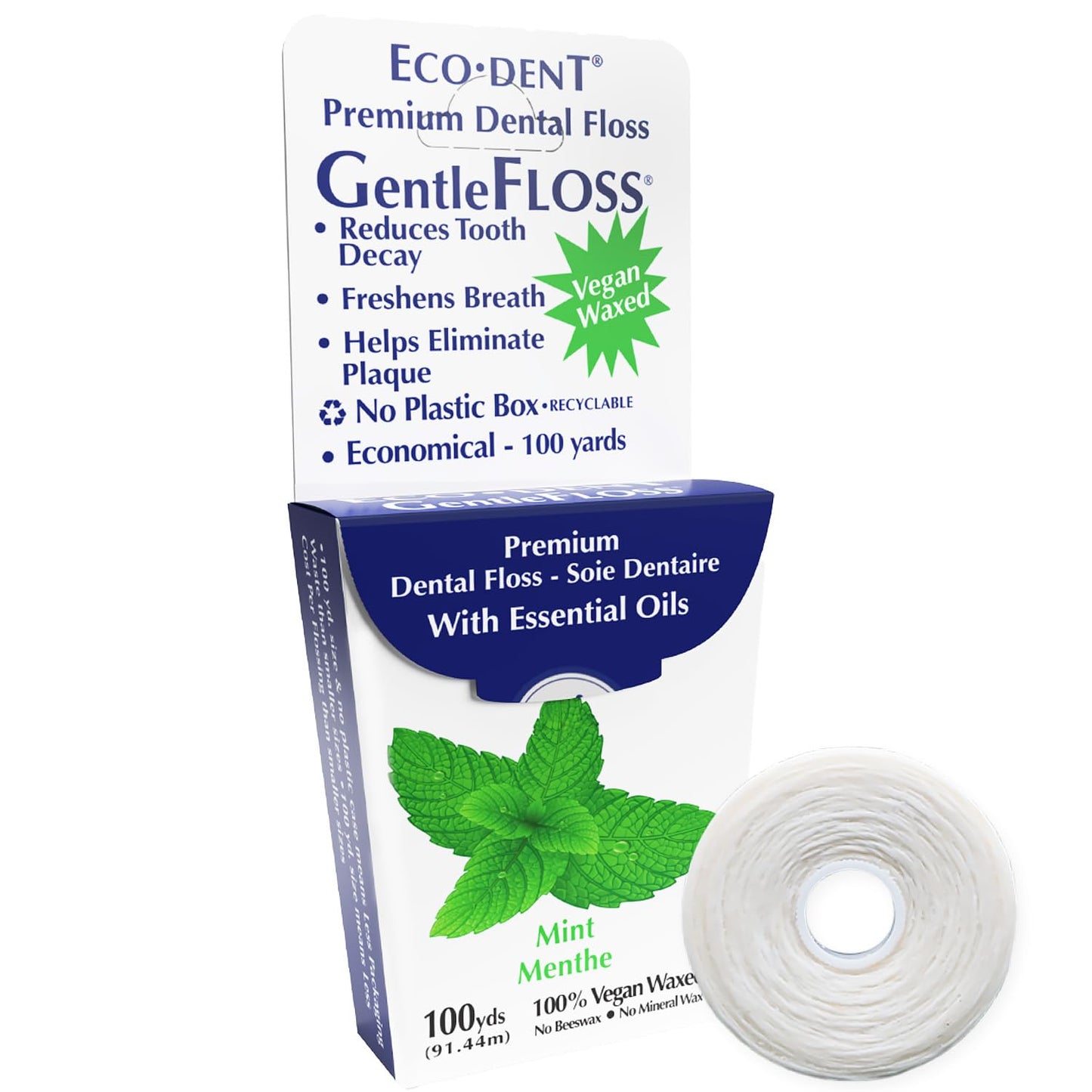 Eco-Dent GentleFloss Dental Floss – Waxed Mint, 100 Yds + DailyRinse Pack