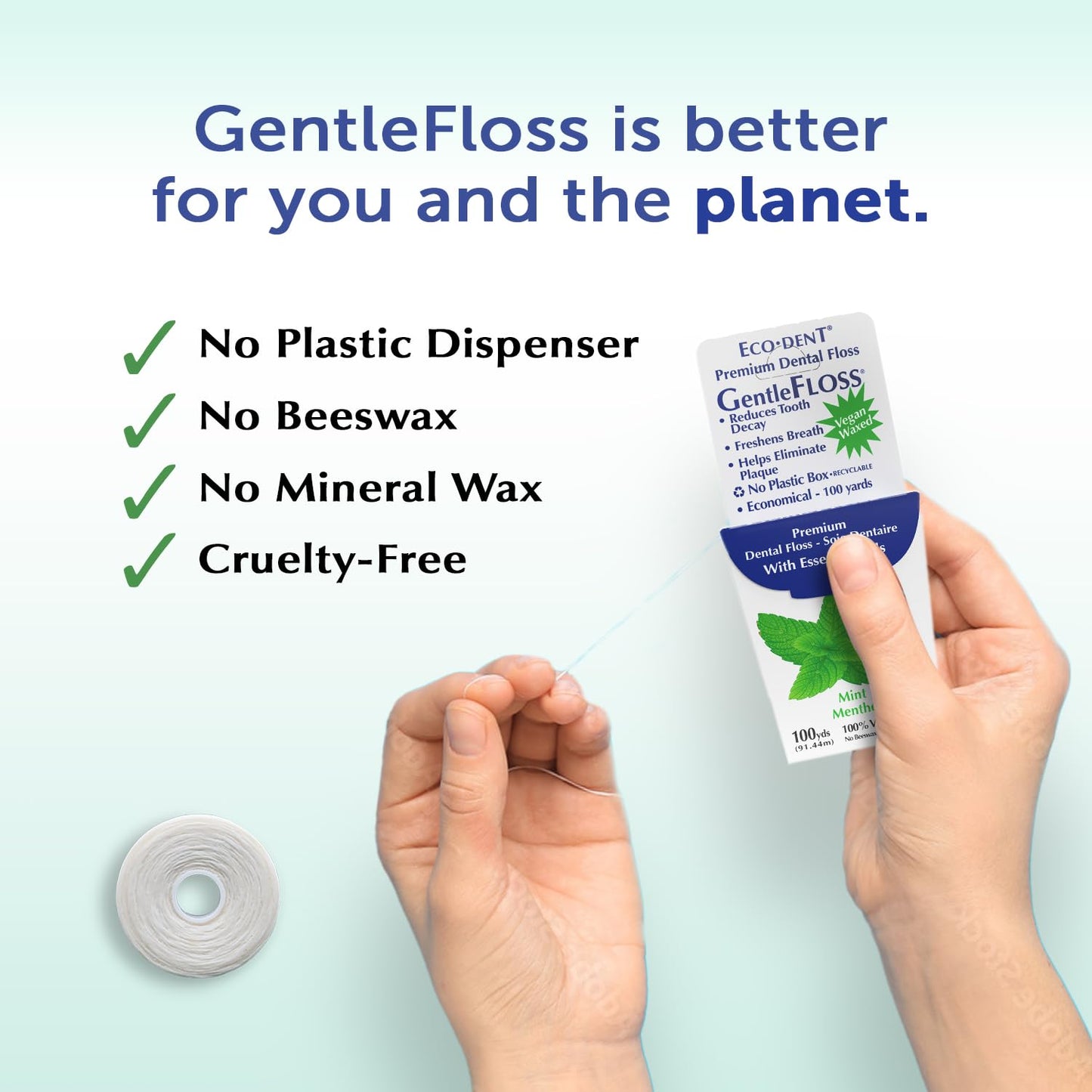 Eco-Dent GentleFloss Dental Floss – Waxed Mint, 100 Yds + DailyRinse Pack