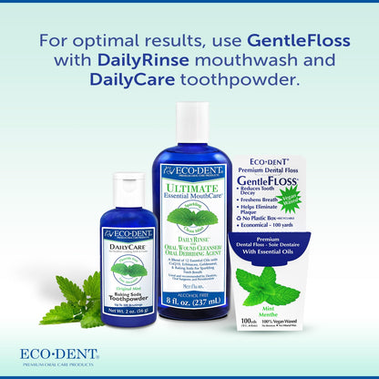 Eco-Dent GentleFloss Dental Floss – Waxed Mint, 100 Yds + DailyRinse Pack
