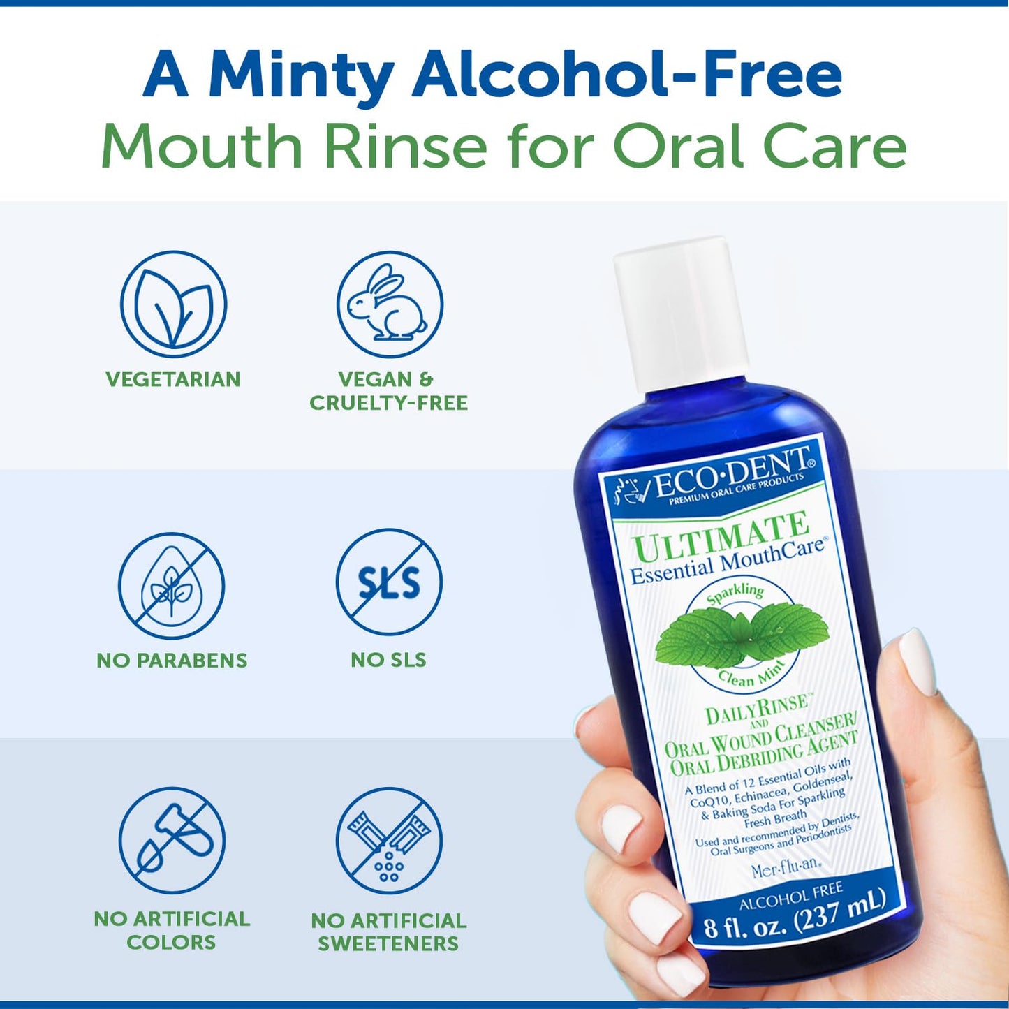 Eco-Dent Alcohol-Free Mint Mouthwash | Baking Soda, CoQ10, 8 oz (Pack of 2)