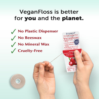 Eco-Dent VeganFloss - Waxed Cranberry-Aloe Floss with DailyRinse, 100 Yds