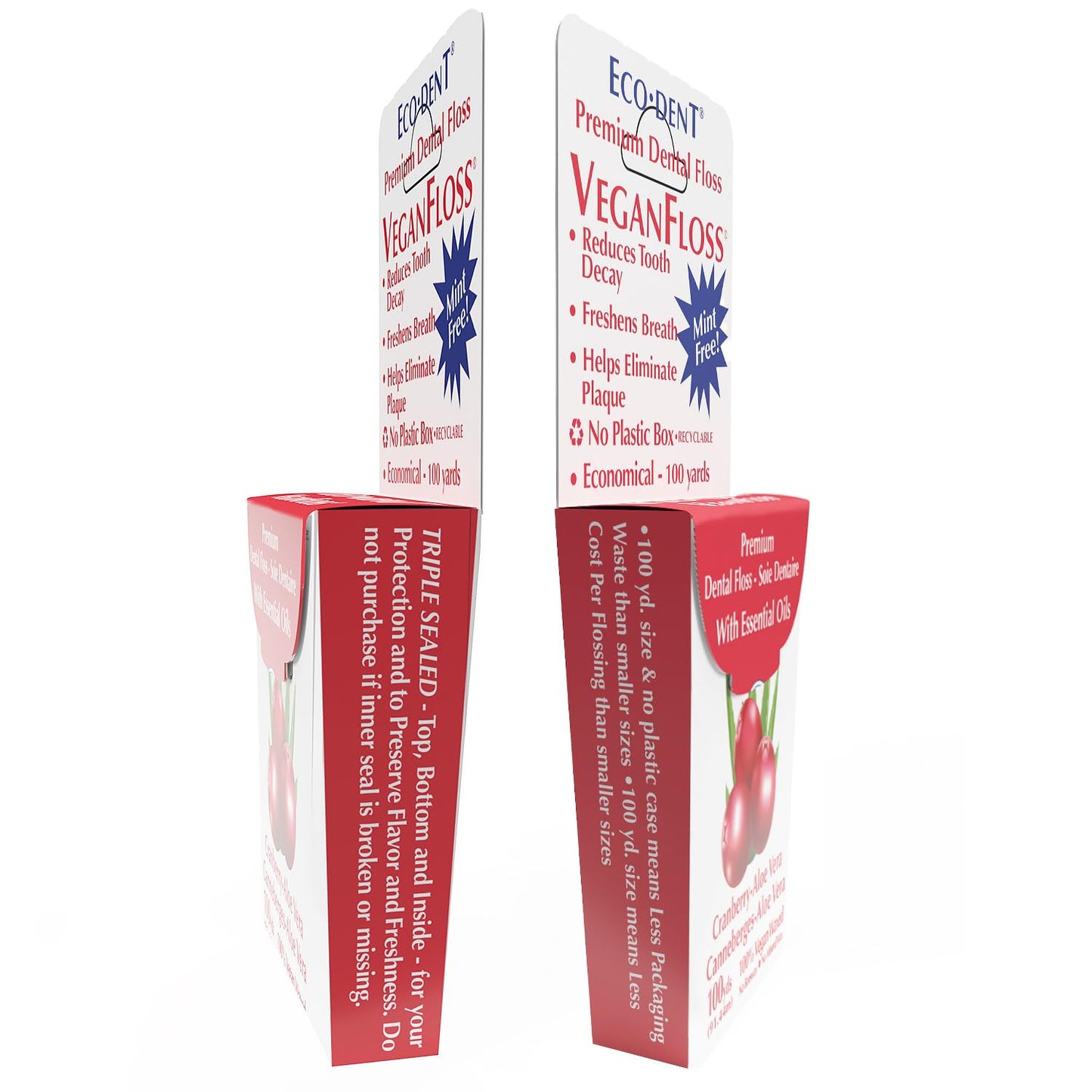 Eco-Dent VeganFloss - Waxed Cranberry-Aloe Floss with DailyRinse, 100 Yds