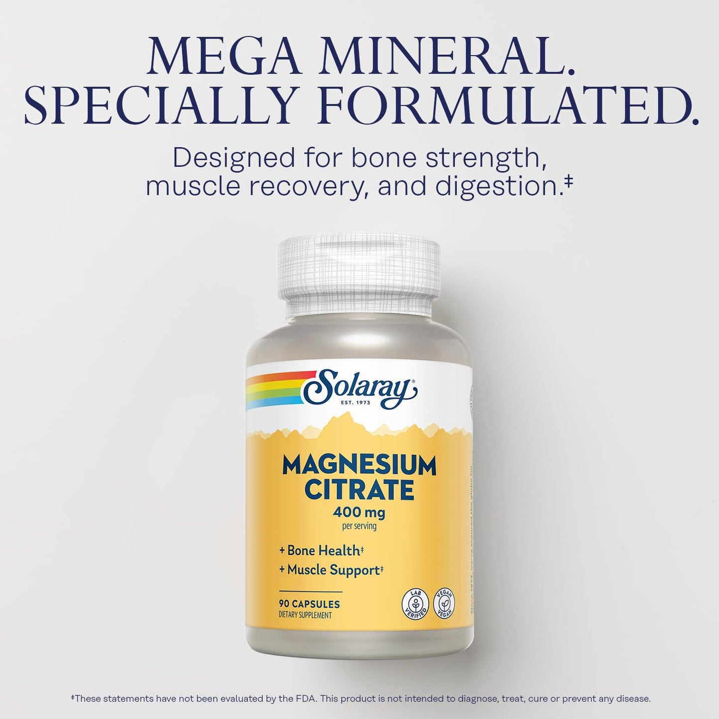 SOLARAY Magnesium Citrate 400mg | Enhanced Absorption, Vegan & Gluten Free