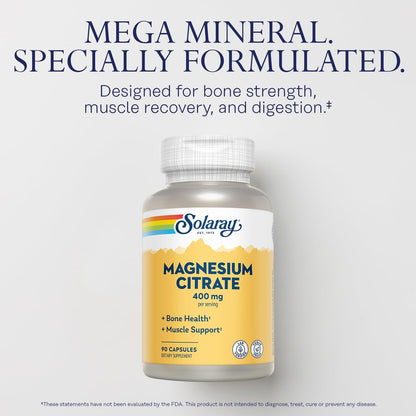 SOLARAY Magnesium Citrate 400mg | Enhanced Absorption, Vegan & Gluten Free