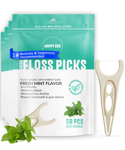 Biodegradable Floss Picks (200pcs) - Plant-Based Mint, Vegan & Nontoxic