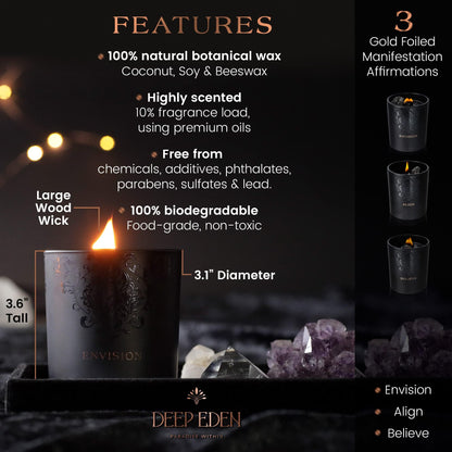 Black Orchid & Pine Moss Crystal Candle – Luxury Manifestation with Quartz Crystals (7.4oz)