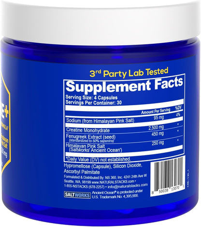 Creatine Monohydrate Pills – 2500mg, Fenugreek 450mg & Himalayan Salt 250mg – 120 Caps