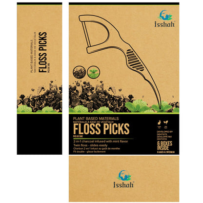 Natural Dental Floss Picks (300 Count) – Kraft Box, Plant-Based, Vegan, Charcoal Twin Floss