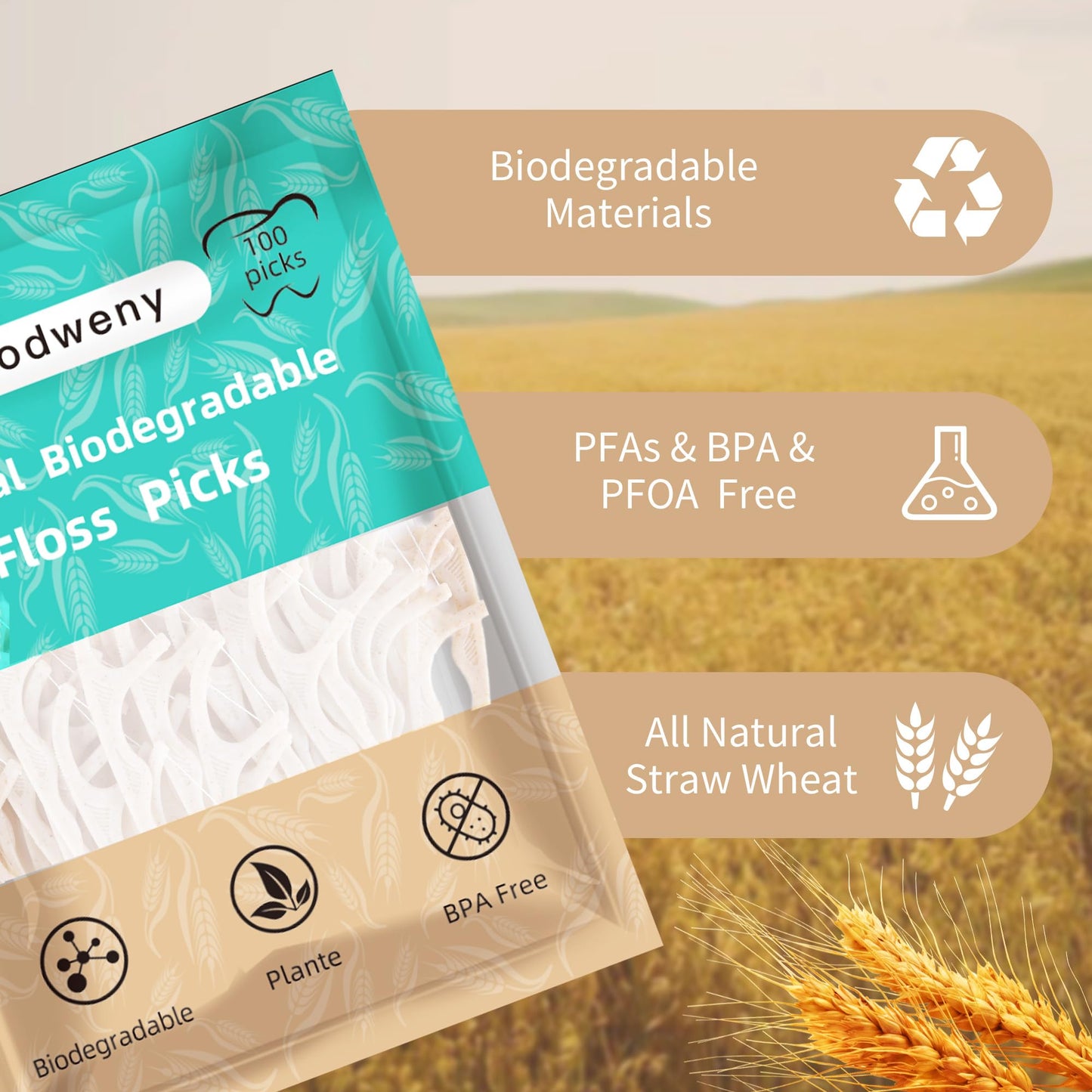 Biodegradable Dental Floss Picks 300 Count – Vegan Plant-Based Handle – Eco-Friendly Flossers for All Ages