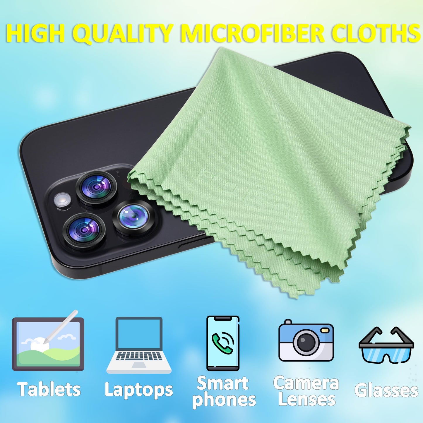 Eco-Fused Microfiber Cleaning Cloths - 12 Pack for Glasses, Lenses & Screens