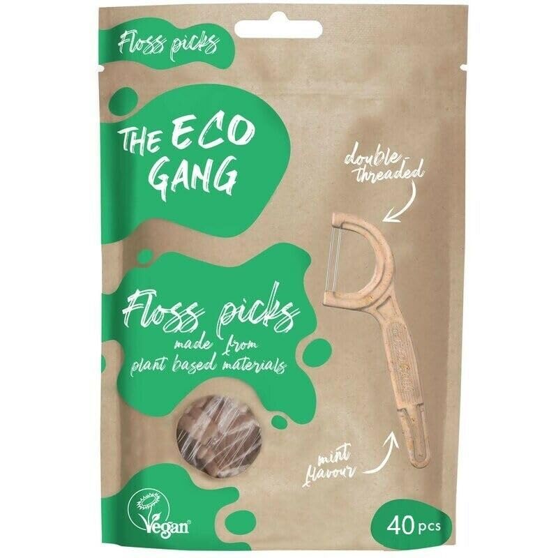 Eco Gang Floss Picks – Plant-Based, Vegan, Mint Flavor (40 Count)