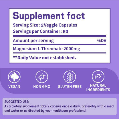 Magnesium L-Threonate Sleep Capsule 2000mg – 60-Day Neuro Health Support