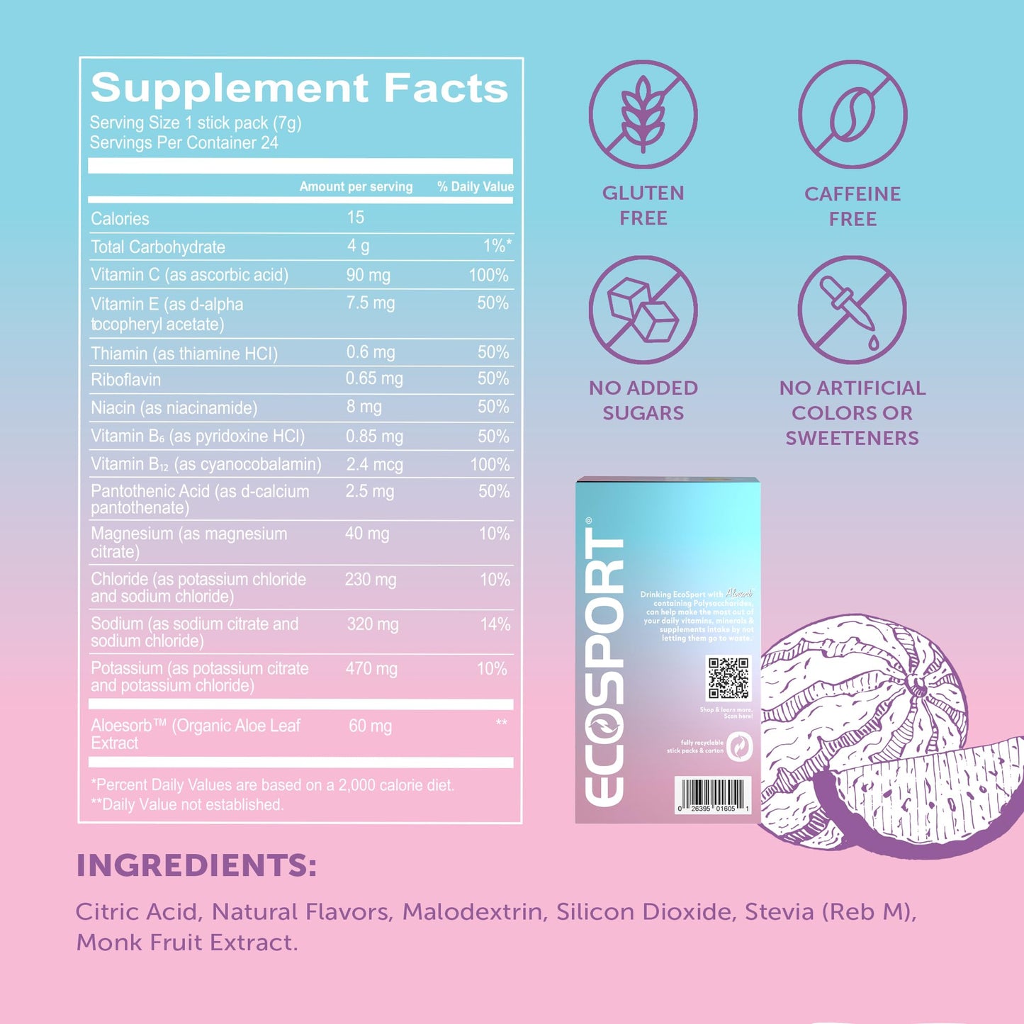 EcoSport Watermelon Hydration Packets – Electrolytes, Aloe Vera & Vitamins (24-Pack)