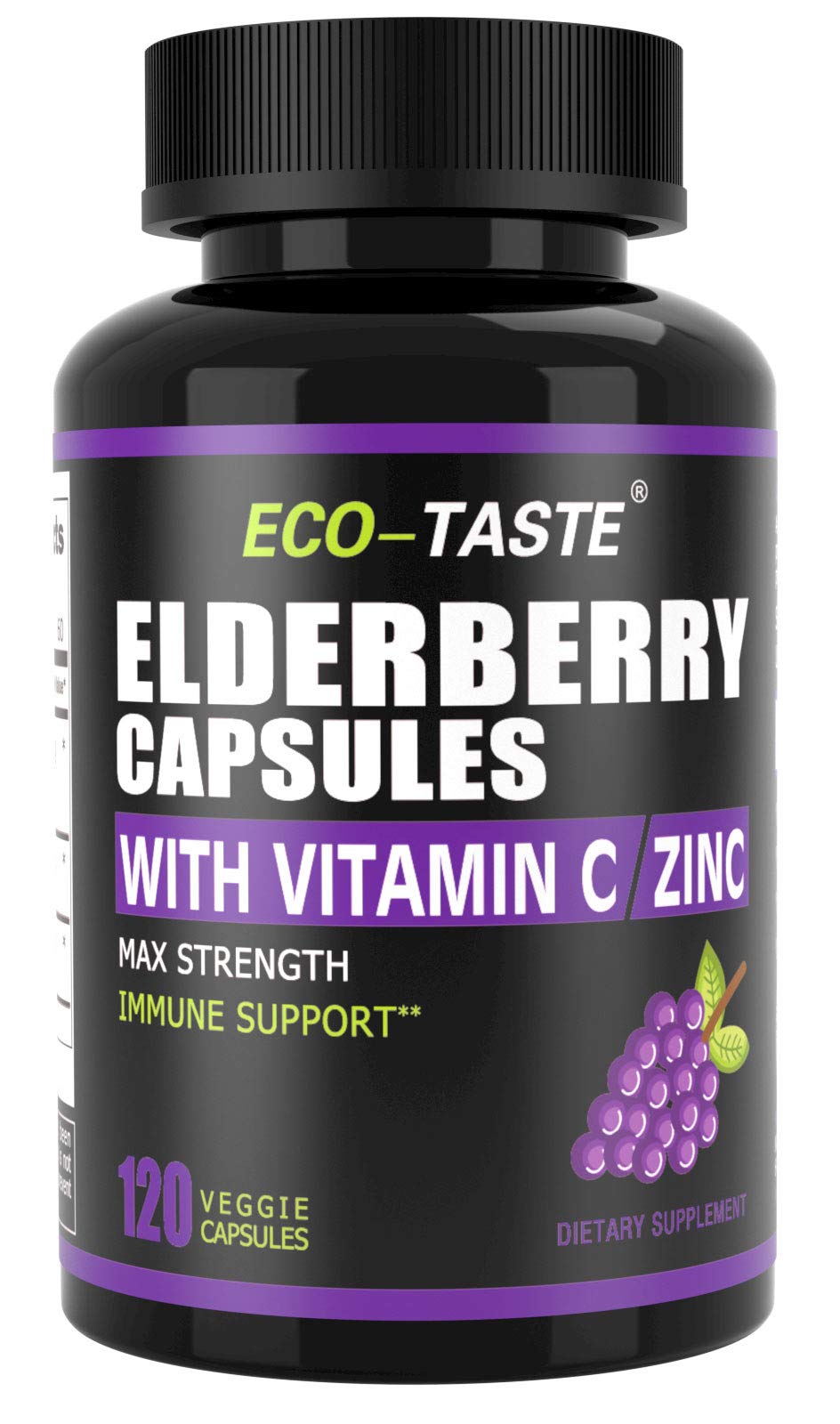ECO-TASTE Elderberry Capsules with Zinc & Vitamin C | 120 Veggie Caps