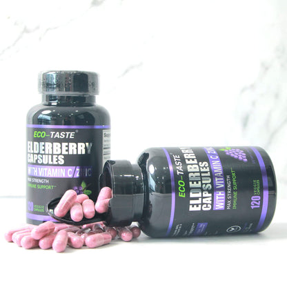 ECO-TASTE Elderberry Capsules with Zinc & Vitamin C | 120 Veggie Caps