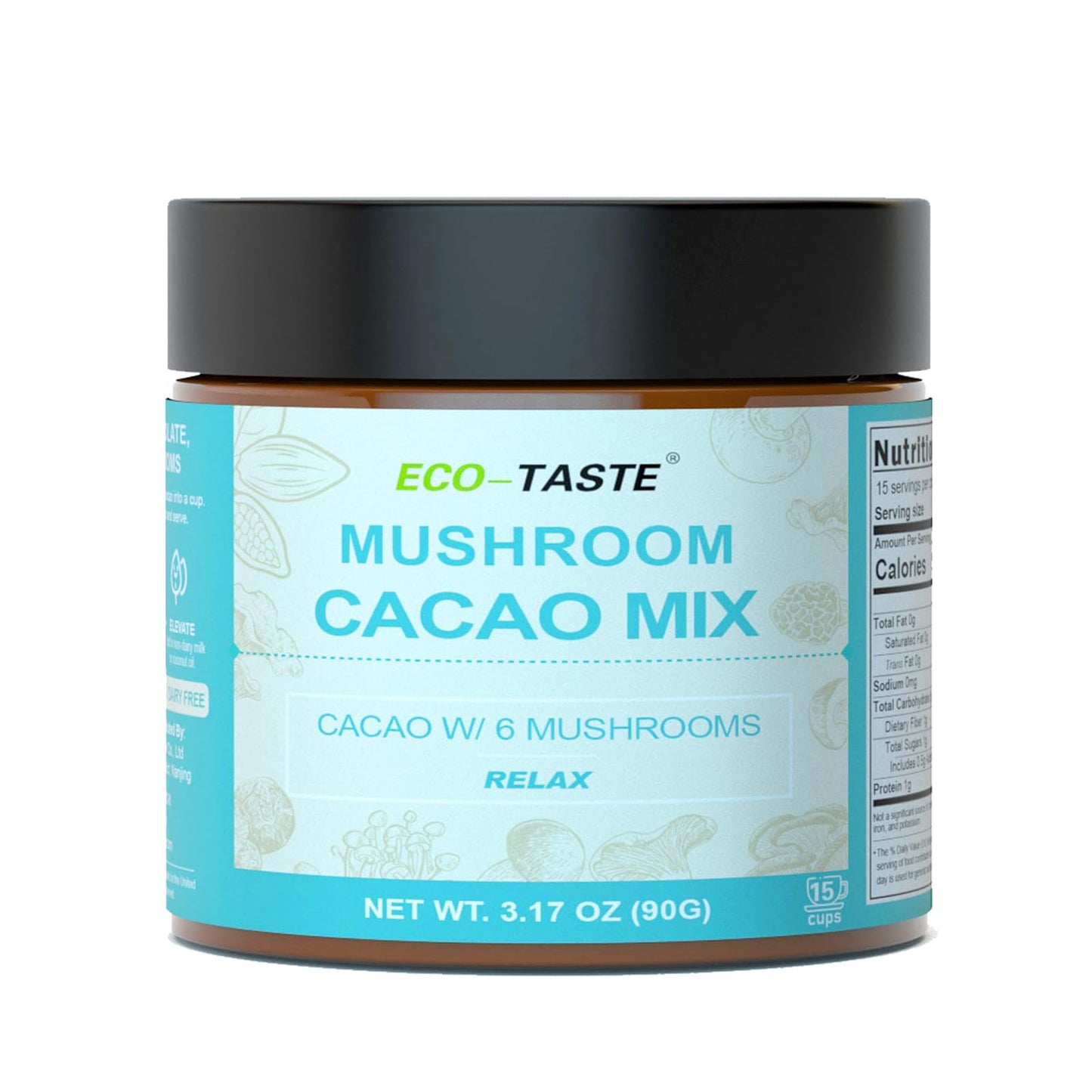 ECO-TASTE Mushroom Cacao Mix – 1000mg Mushroom Extract, Vegan & Gluten-Free Coffee Alternative