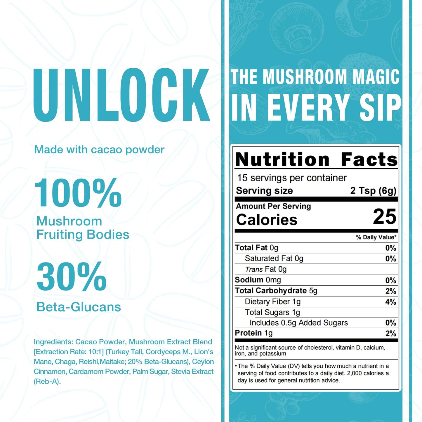 ECO-TASTE Mushroom Cacao Mix – 1000mg Mushroom Extract, Vegan & Gluten-Free Coffee Alternative