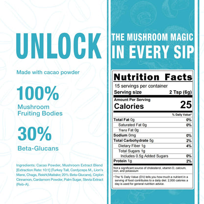 ECO-TASTE Mushroom Cacao Mix – 1000mg Mushroom Extract, Vegan & Gluten-Free Coffee Alternative