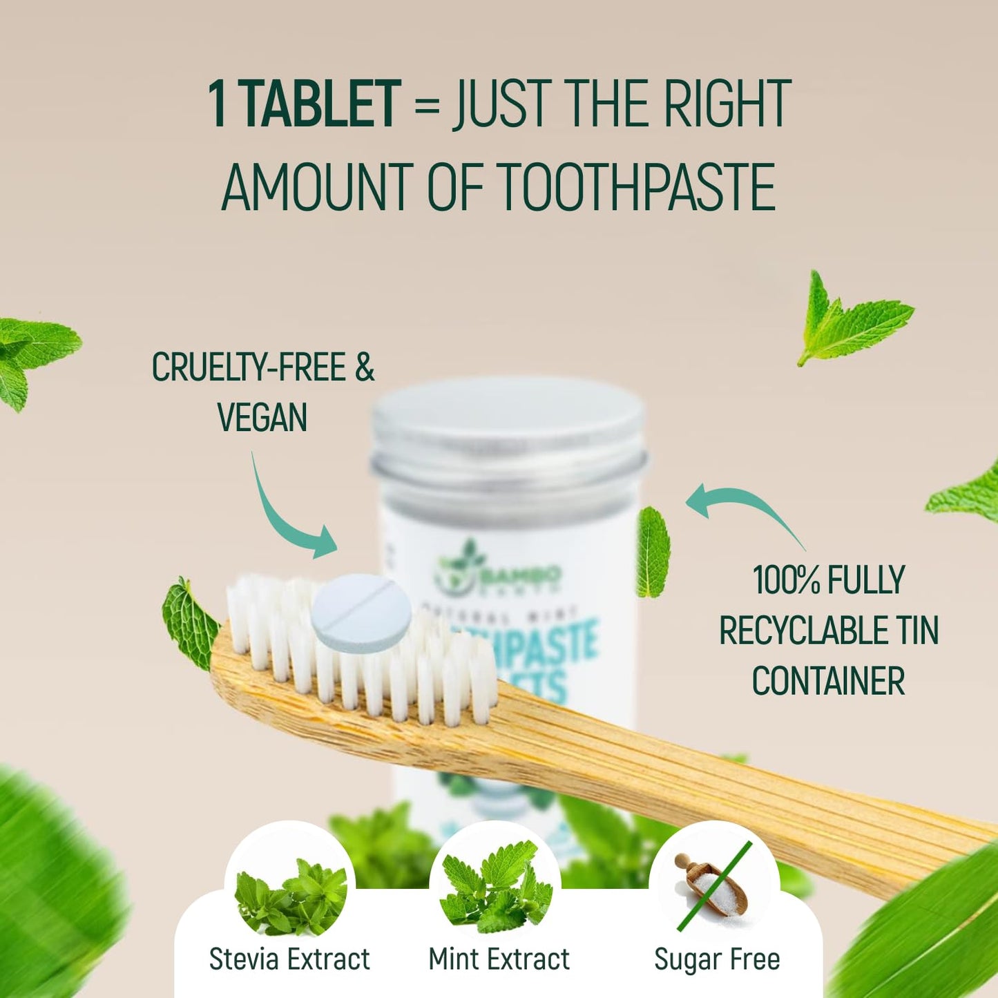 200 Pack Natural Toothpaste Tablet Bits – Mint & Activated Charcoal (Peppermint) – SLS & Fluoride Free