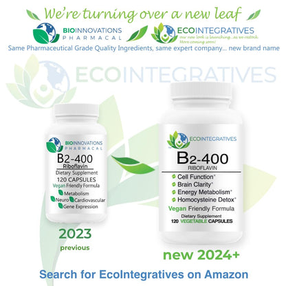 EcoIntegratives B2-400 Pure Riboflavin – Energy, Mental Clarity, Cellular Health | 120 Vegan Capsules