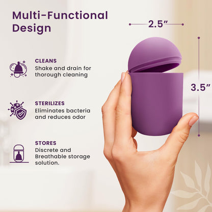 EcoBlossom Reusable Menstrual Cup & Case — Medical-Grade Silicone, 12-Hour Leak-Proof, Pack of 2 (Small & Large, Gray)