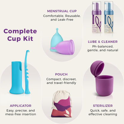 EcoBlossom Complete Menstrual Cup Kit – All-In-One Reusable Cups, Lube, Cleaner, Holder & Applicator