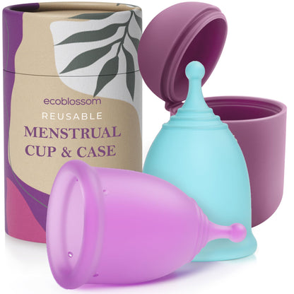 EcoBlossom Reusable Menstrual Cup & Case | Medical-Grade Silicone, 12-Hour Comfort (Pack of 2, Small/Large)