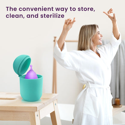 EcoBlossom Menstrual Cup Case & Sterilizer – Portable Silicone Holder (Cyan)