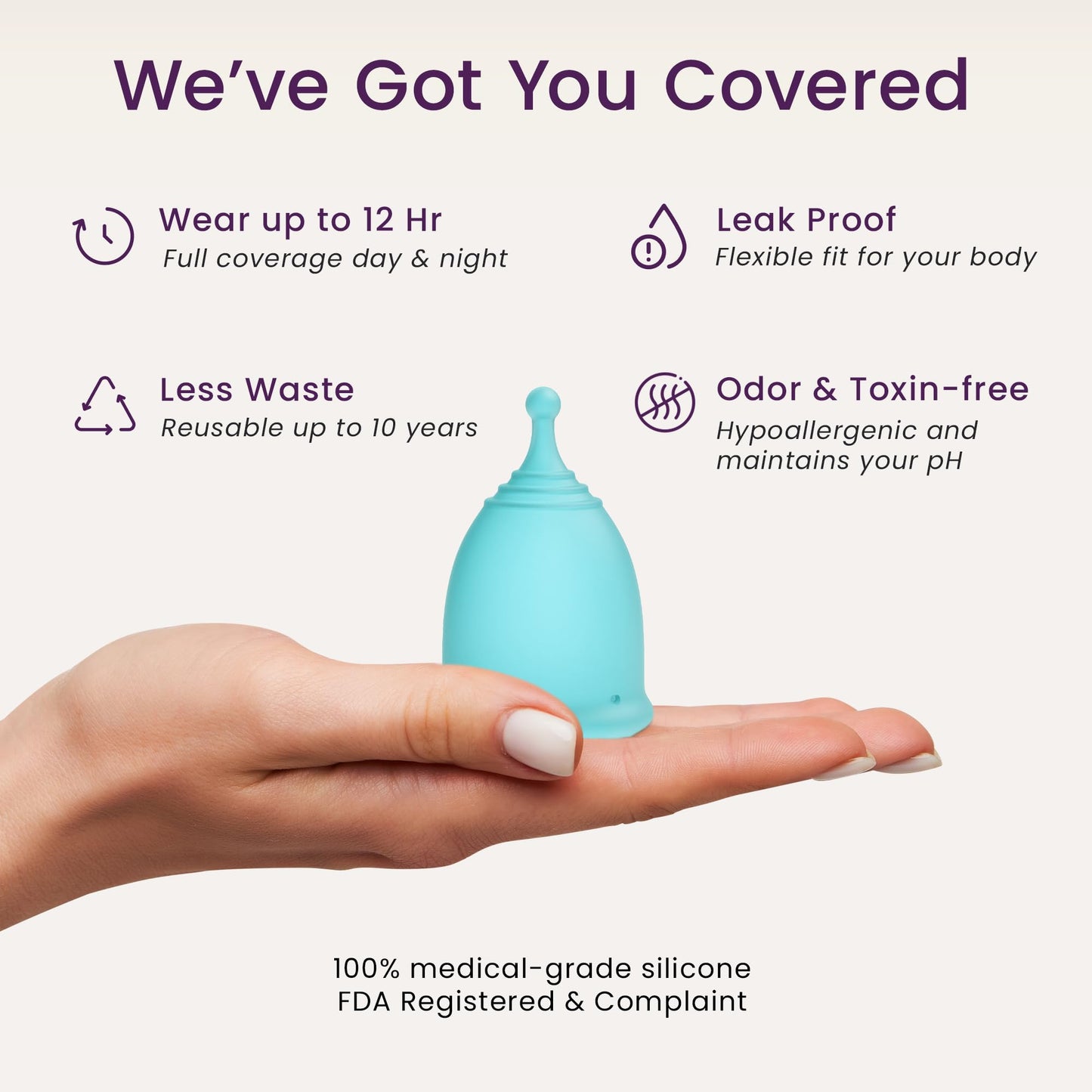 EcoBlossom Reusable Menstrual Cup Set - Medical-Grade Silicone, 12-Hour Comfort (2 Large Cups)