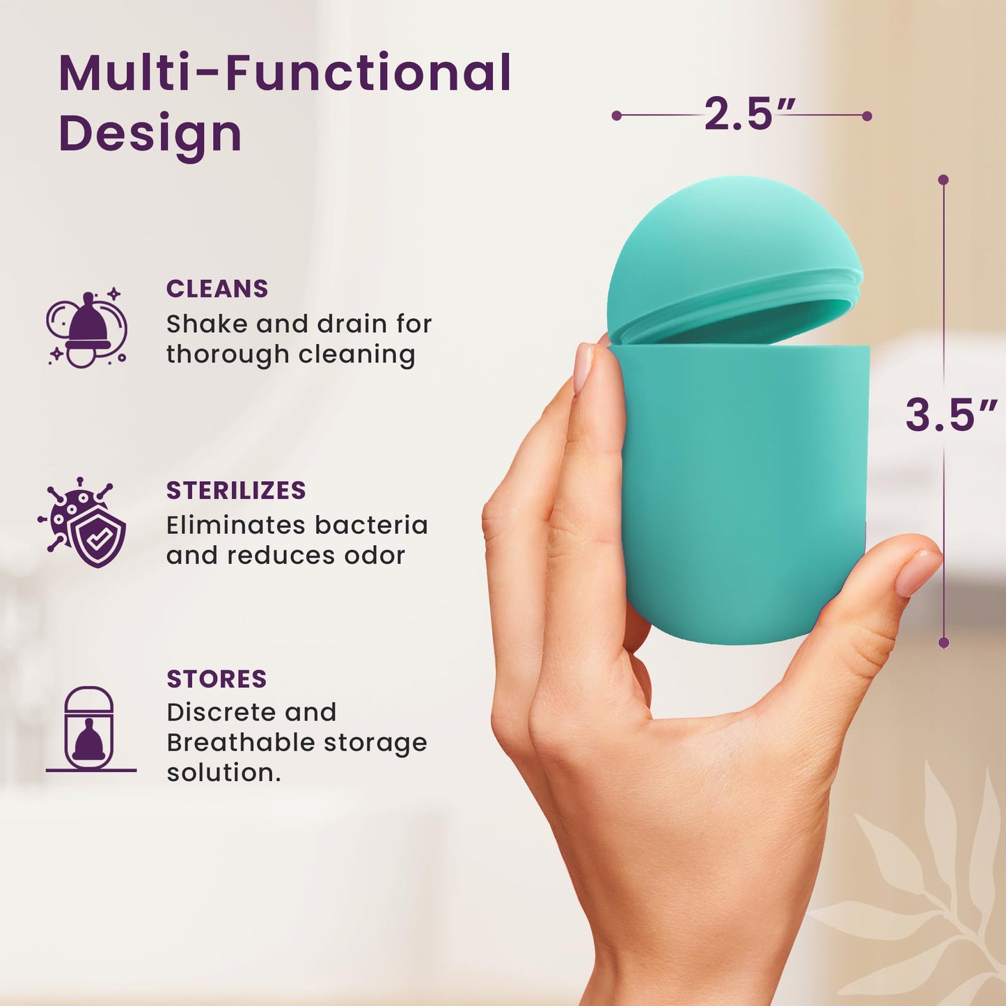 EcoBlossom Menstrual Cup Case & Sterilizer – Portable Silicone Holder (Cyan)