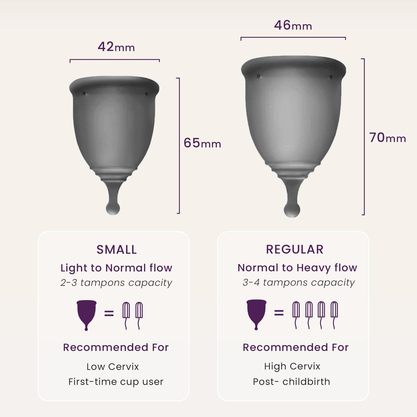 EcoBlossom Reusable Menstrual Cup & Case — Medical-Grade Silicone, 12-Hour Leak-Proof, Pack of 2 (Small & Large, Gray)