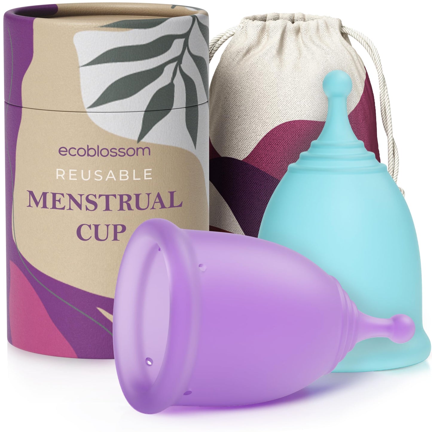EcoBlossom Reusable Menstrual Cup Set - Medical-Grade Silicone, 12-Hour Comfort (2 Large Cups)