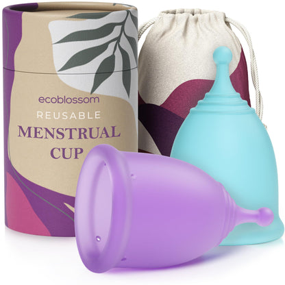 EcoBlossom Reusable Menstrual Cup Set - Medical-Grade Silicone, 12-Hour Comfort (2 Large Cups)