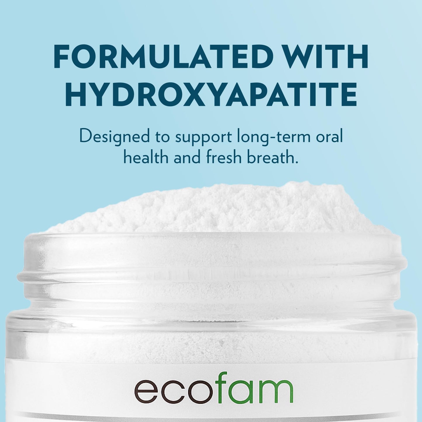 Ecofam Toothpaste Powder - Remineralizing Enamel Support, Hydroxyapatite & Xylitol, Fluoride Free, Peppermint